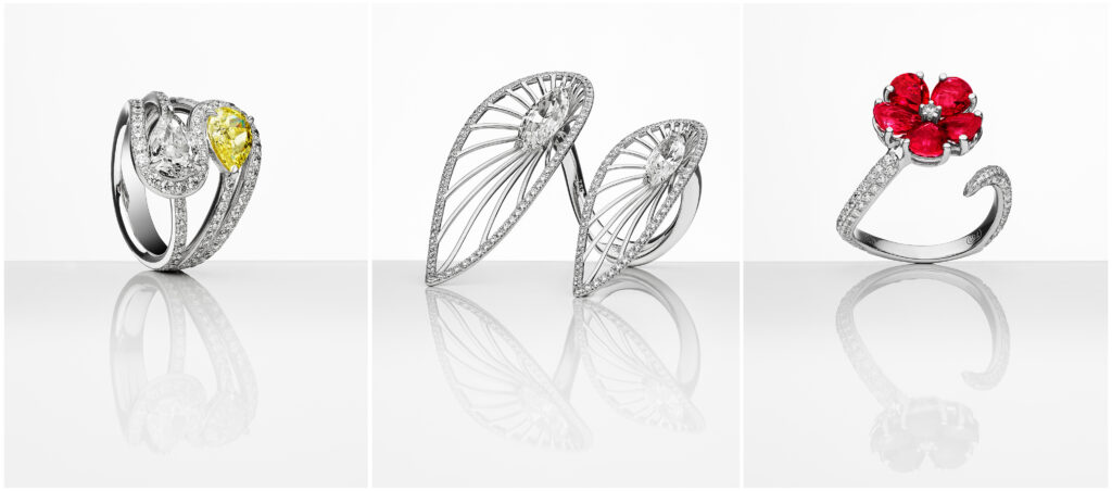 Photographie joaillerie jewellery – rings trio bague diamant – studio Lausanne Suisse